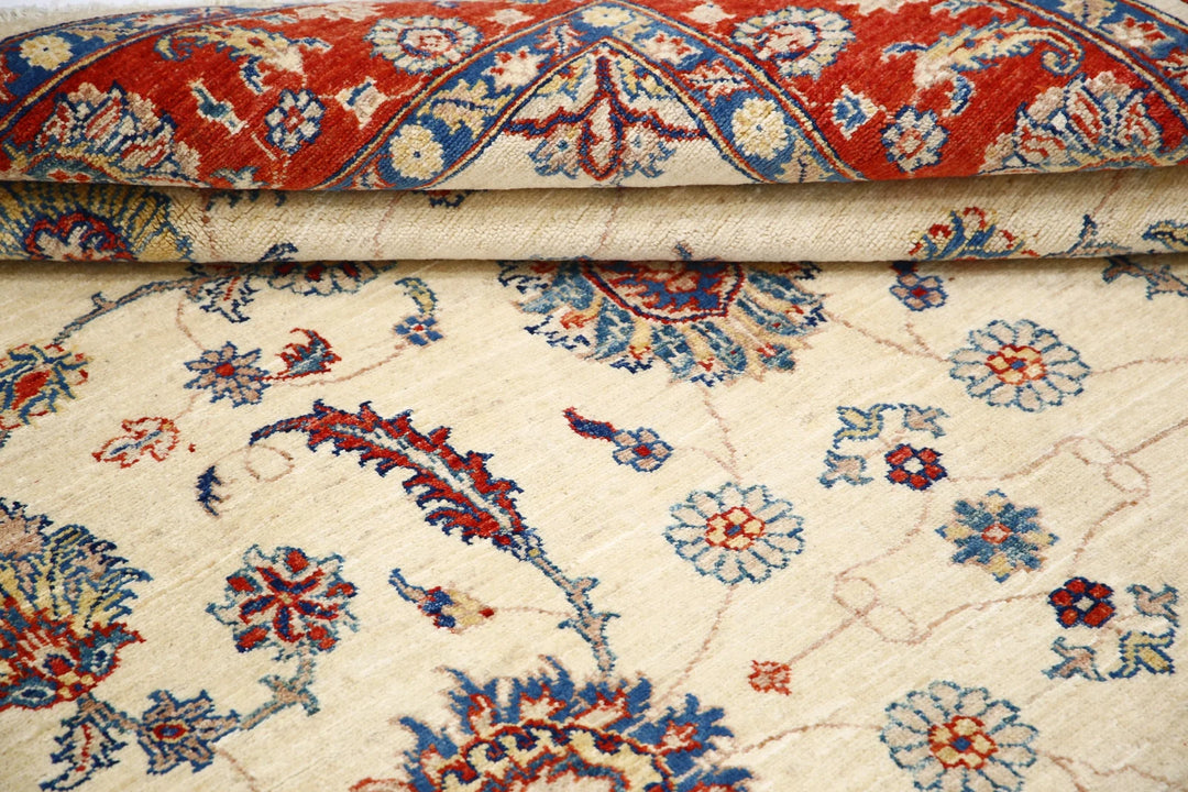 Ivory Afghan Ziegler Rug 5' 5" x 7' 9" Hand-Knotted | No. AT47171