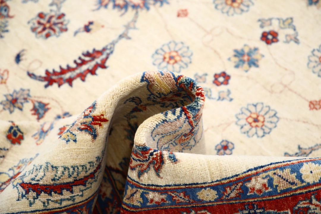 Ivory Afghan Ziegler Rug 5' 5" x 7' 9" Hand-Knotted | No. AT47171