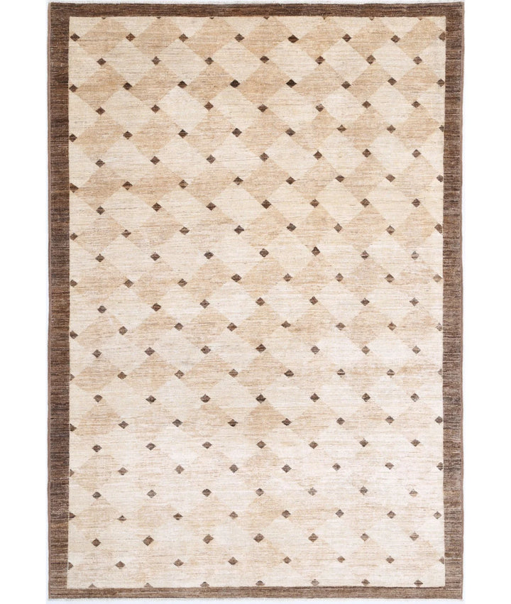 Beige Afghan Oriental Rug 6' 0" x 8' 11" Hand-Knotted | No. AT47236