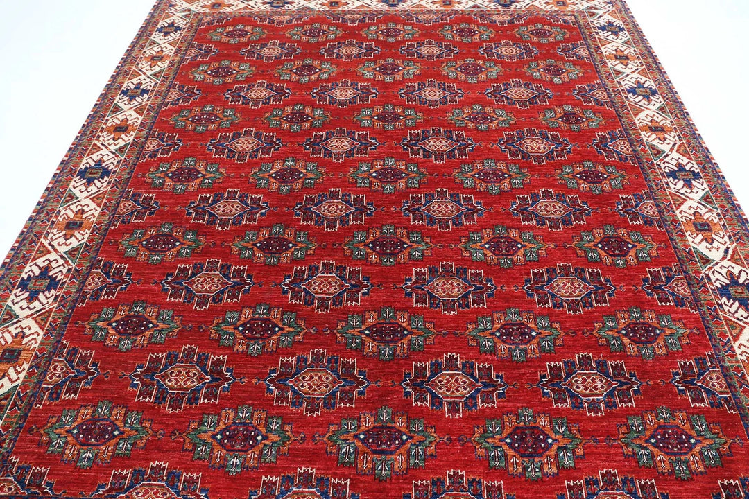 Afghan Nomadic Caucasian Humna Rug 8' 1" x 9' 9" Hand-Knotted | No. AT47261
