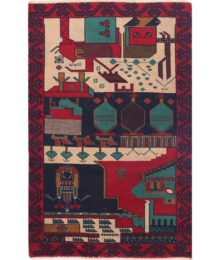 Red Afghan Tribal Rug 2' 8" x 4' 4" Hand-Knotted | No. AT47528