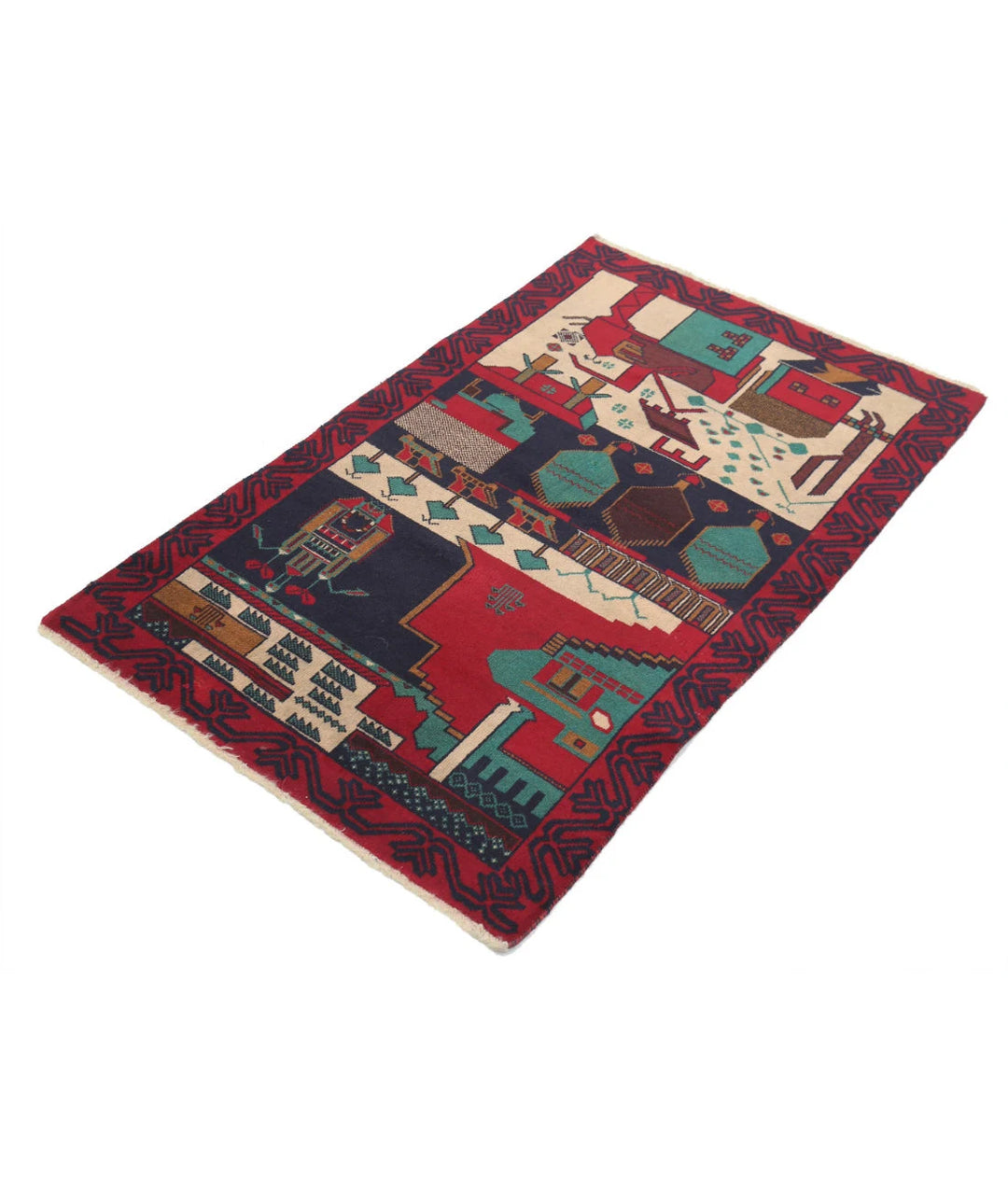 Red Afghan Tribal Rug 2' 8" x 4' 4" Hand-Knotted | No. AT47528