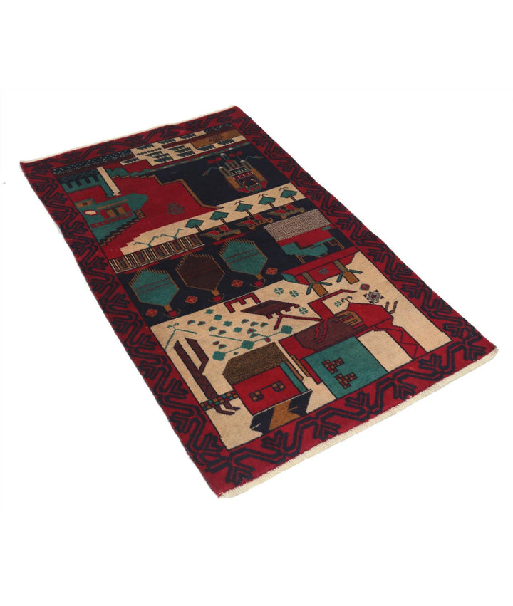Red Afghan Tribal Rug 2' 8" x 4' 4" Hand-Knotted | No. AT47528