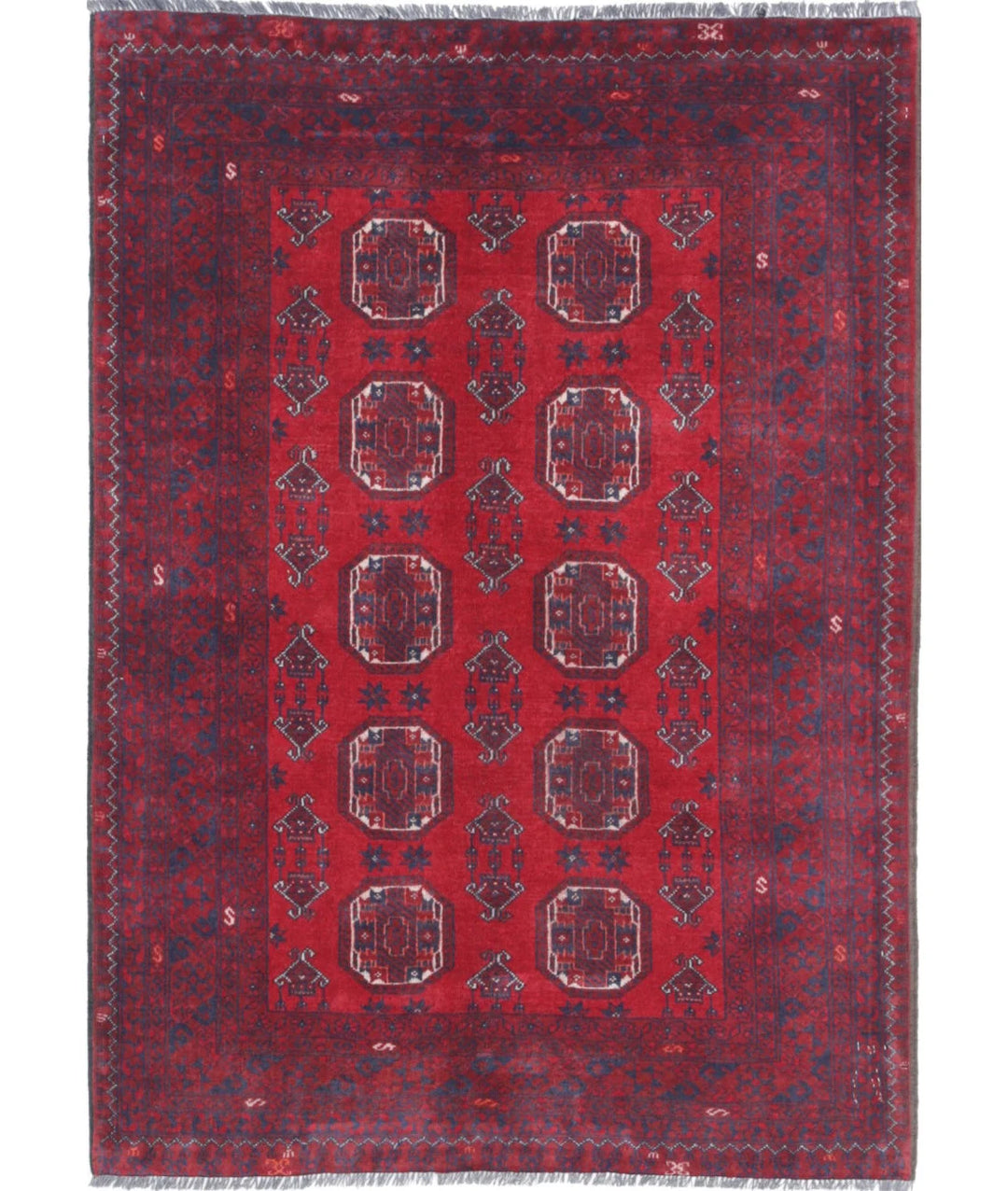 Red Afghan Tribal Rug 3' 0" x 4' 2" Hand-Knotted