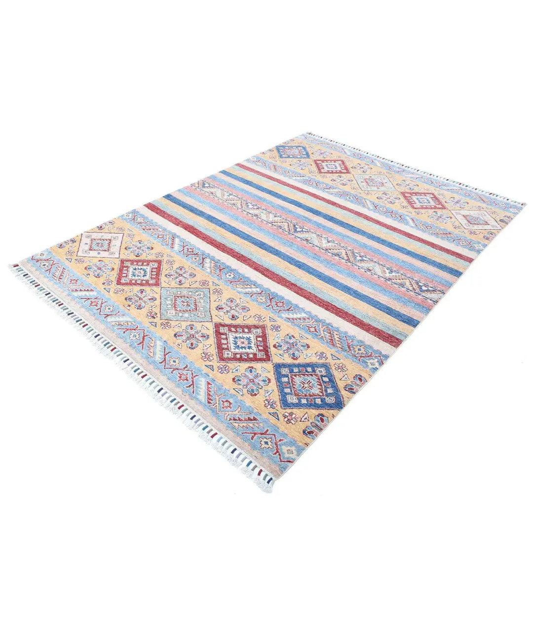 Blue Afghan Khurjeen Rug 5' 8" x 7' 7" Hand-Knotted | No. AT47775