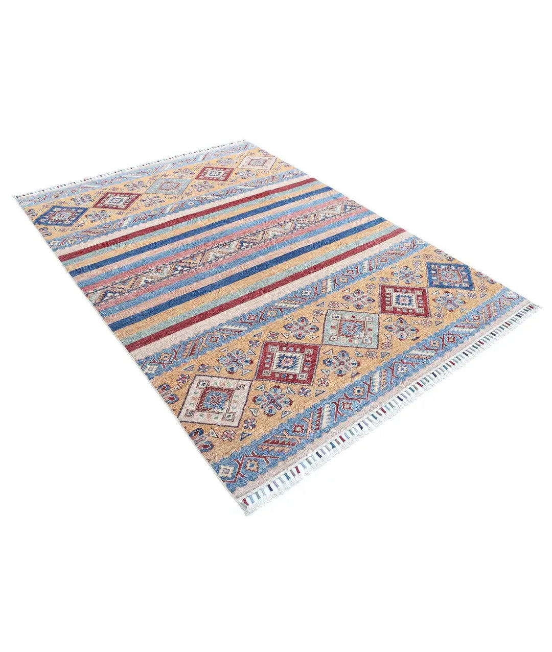 Blue Afghan Khurjeen Rug 5' 8" x 7' 7" Hand-Knotted | No. AT47775