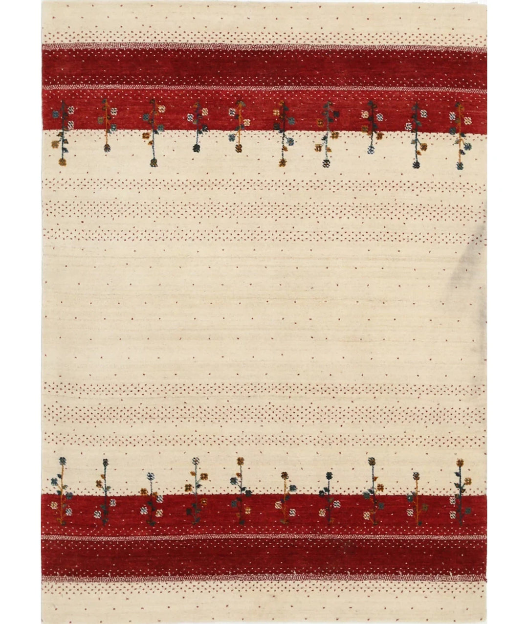 Ivory Indian Oriental Rug 4' 5" x 6' 2" Hand-Knotted | No. AT48041