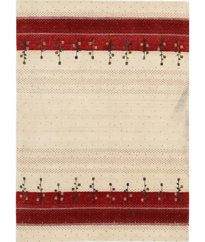 Ivory Indian Oriental Rug 4' 5" x 6' 2" Hand-Knotted | No. AT48041