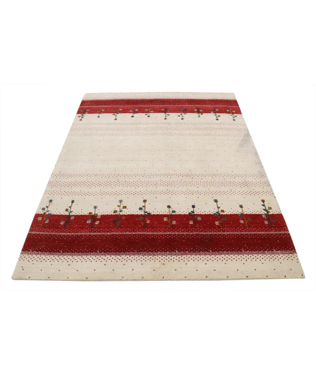 Ivory Indian Oriental Rug 4' 5" x 6' 2" Hand-Knotted | No. AT48041