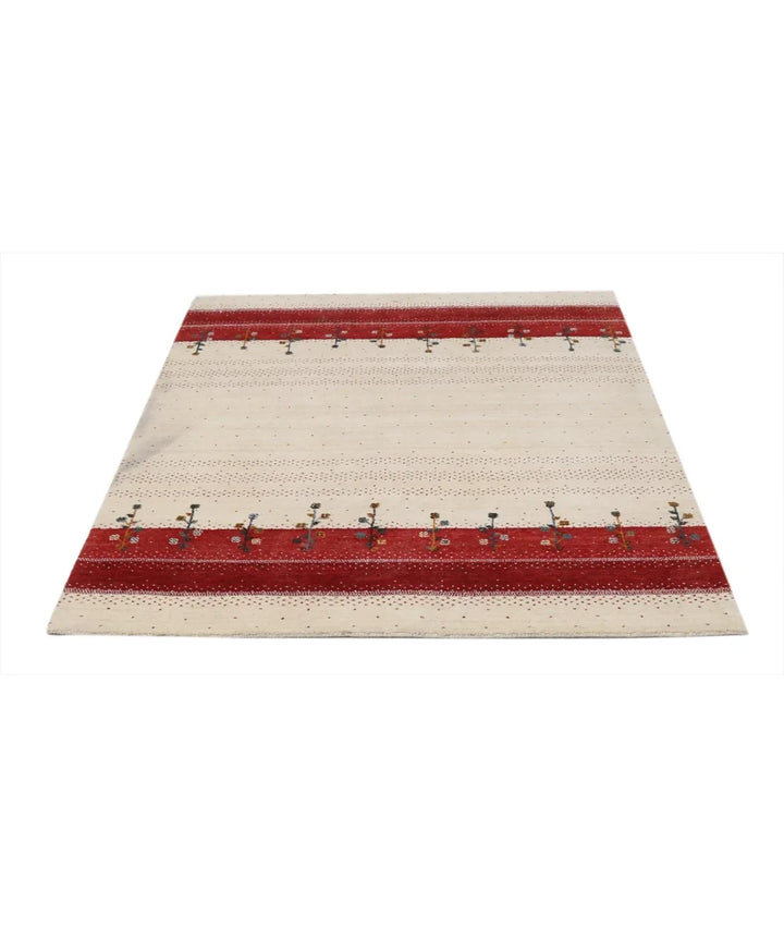 Ivory Indian Oriental Rug 4' 5" x 6' 2" Hand-Knotted | No. AT48041