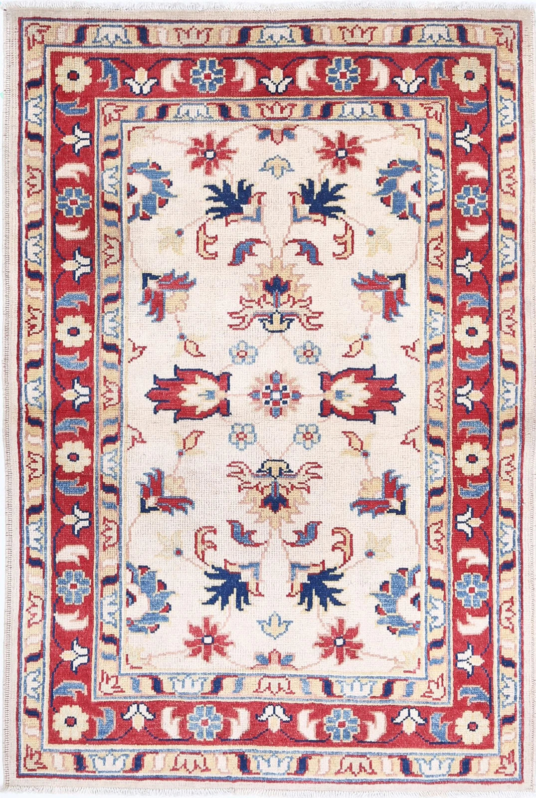 Beige Afghan Oriental Rug 3' 0" x 4' 6" Hand-Knotted