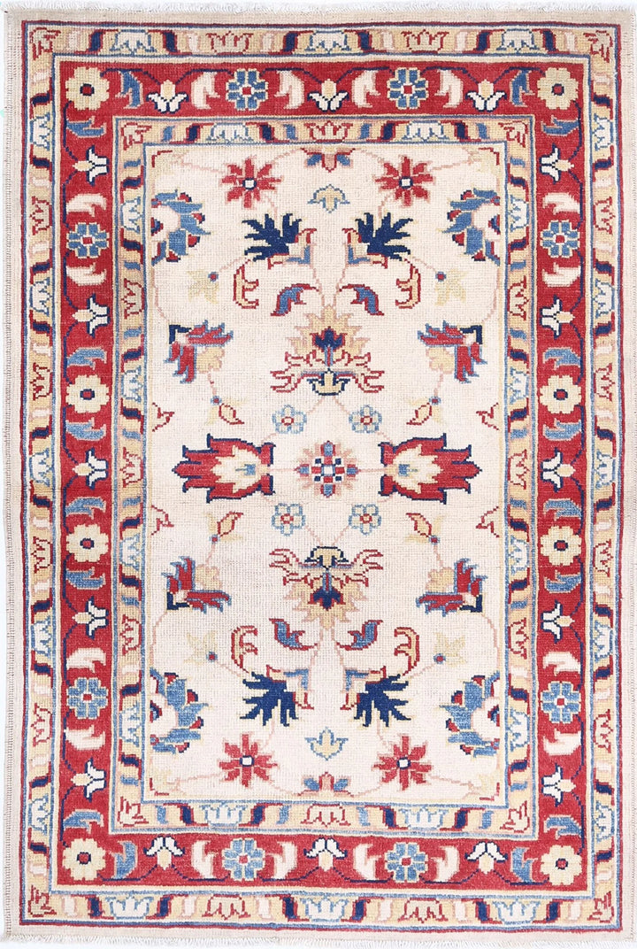 Beige Afghan Oriental Rug 3' 0" x 4' 6" Hand-Knotted