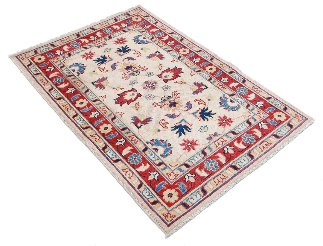 Beige Afghan Oriental Rug 3' 0" x 4' 6" Hand-Knotted detail