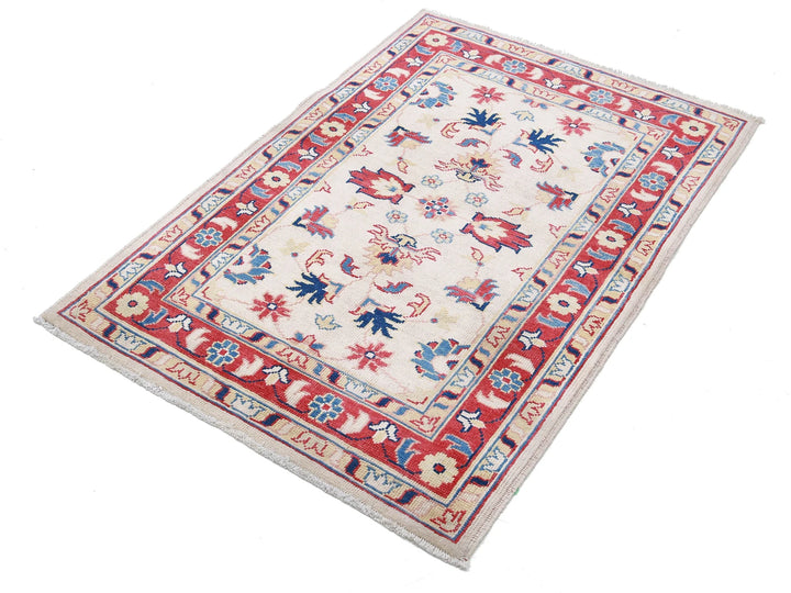 Beige Afghan Oriental Rug 3' 0" x 4' 6" Hand-Knotted close-up