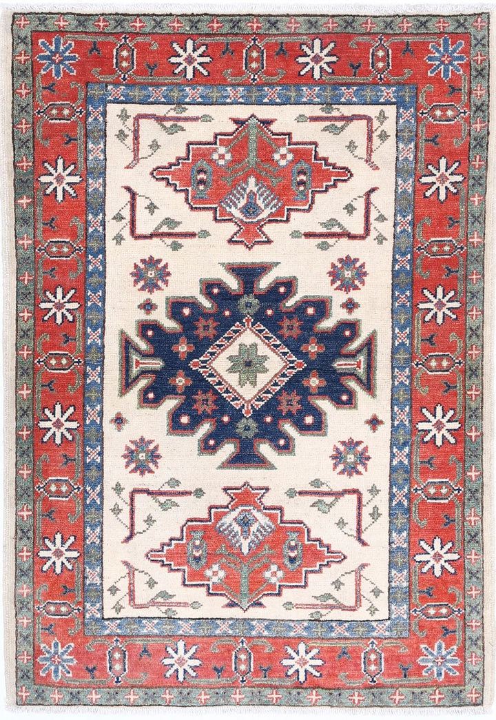 Afghan Kazak Rug 2' 8" x 3' 11" Hand-Knotted | No. AT48233