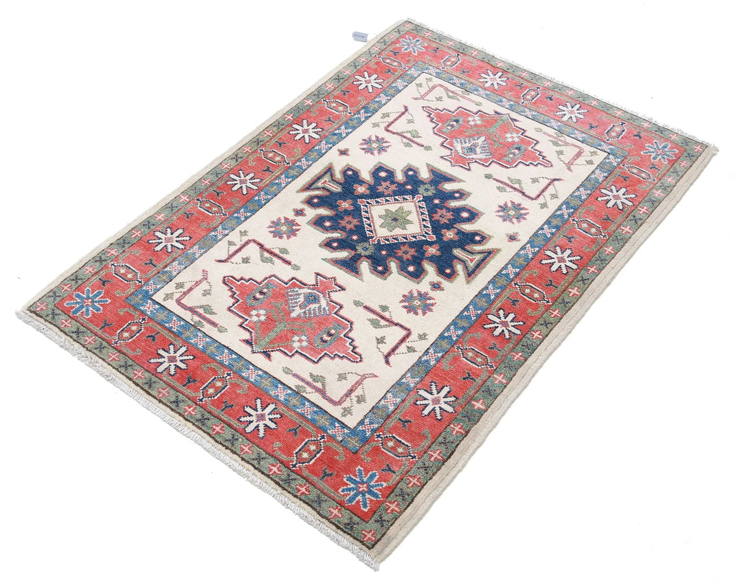 Afghan Kazak Rug 2' 8" x 3' 11" Hand-Knotted | No. AT48233