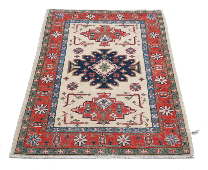 Afghan Kazak Rug 2' 8" x 3' 11" Hand-Knotted | No. AT48233
