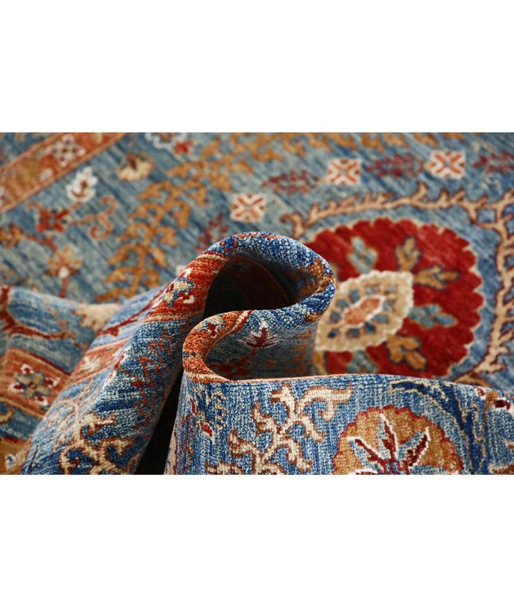 Blue Afghan Ziegler Suzani Rug 4' 10" x 6' 7" Hand-Knotted | No. AT48352