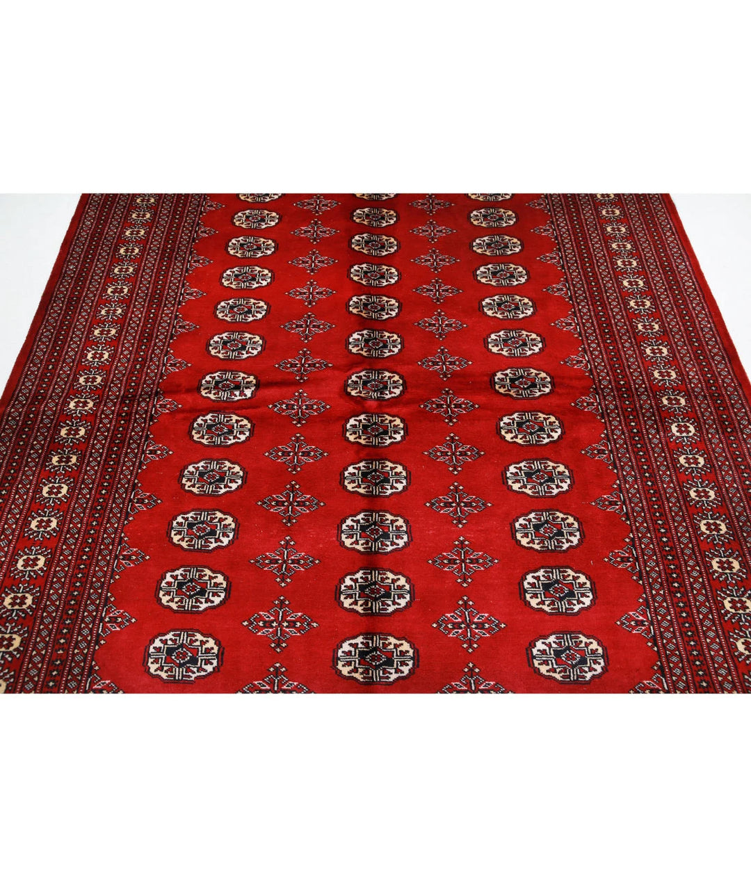 Red Pakistani Bokhara Rug 6' 1" x 8' 7" Hand-Knotted | No. AT48387