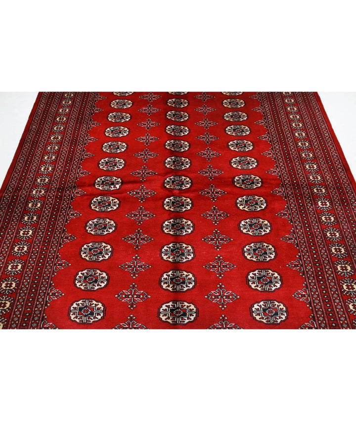 Red Pakistani Bokhara Rug 6' 1" x 8' 7" Hand-Knotted | No. AT48387