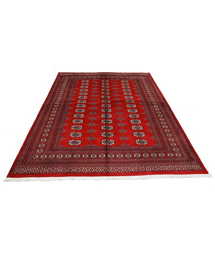 Red Pakistani Bokhara Rug 6' 1" x 8' 7" Hand-Knotted | No. AT48387