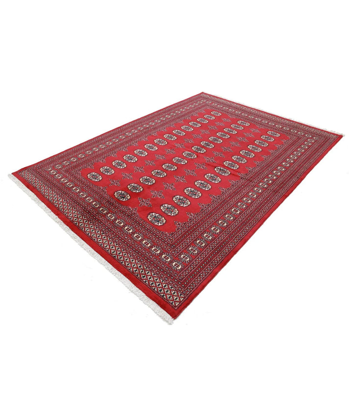 Red Pakistani Bokhara Rug 6' 1" x 8' 7" Hand-Knotted | No. AT48387