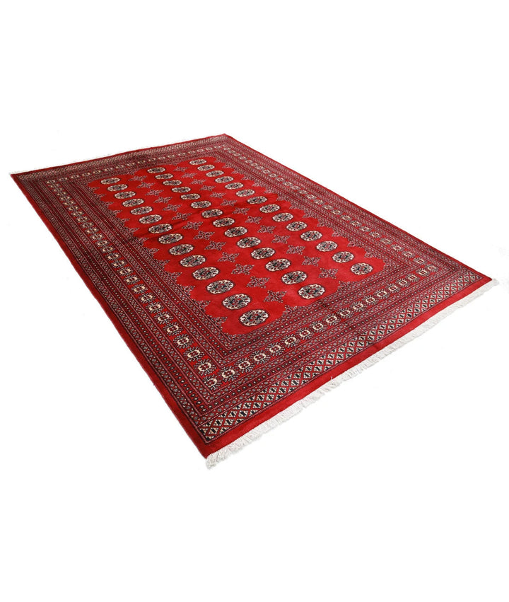 Red Pakistani Bokhara Rug 6' 1" x 8' 7" Hand-Knotted | No. AT48387