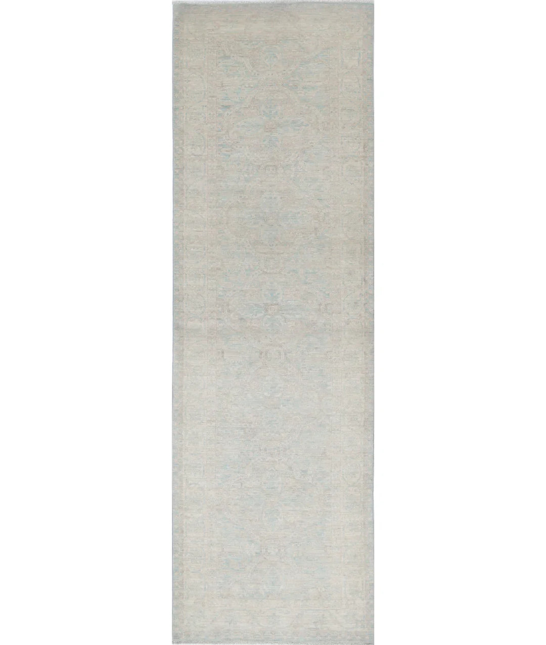 Blue Afghan Tabriz Rug 3' 0" x 10' 7" Hand-Knotted | No. AT48421