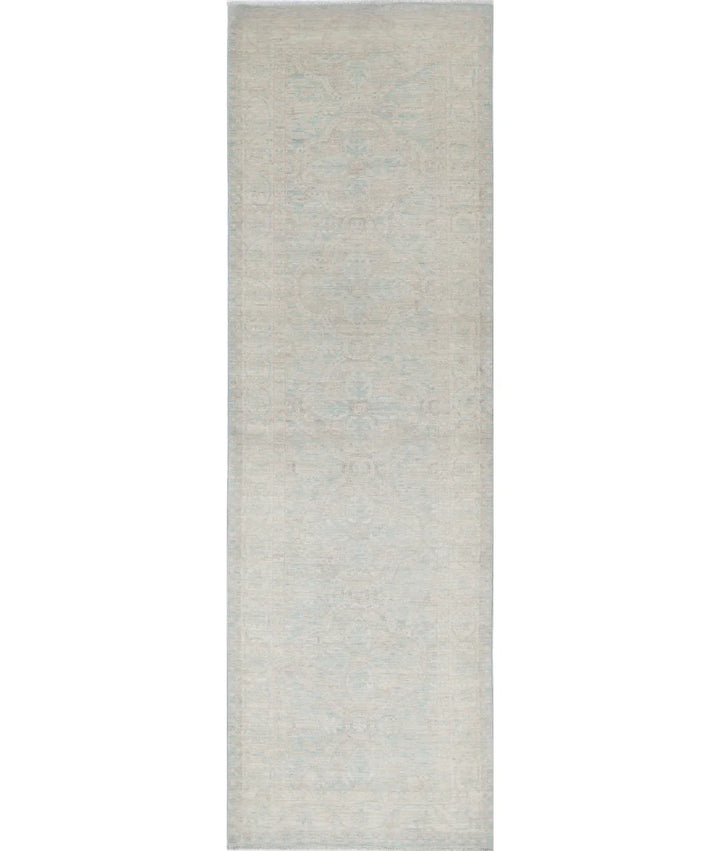 Blue Afghan Tabriz Rug 3' 0" x 10' 7" Hand-Knotted | No. AT48421