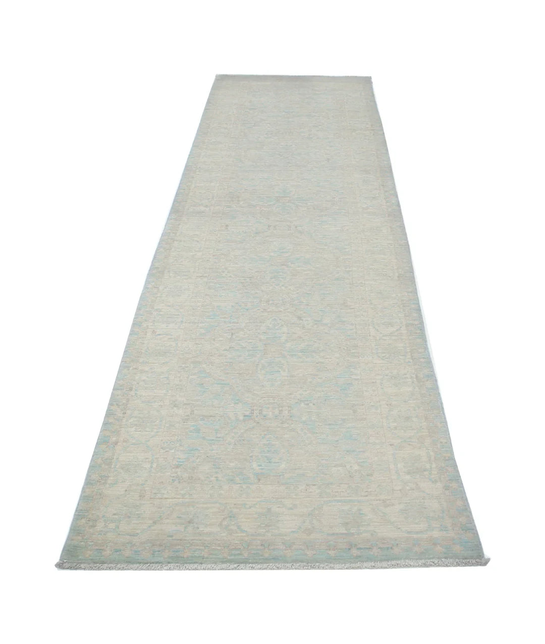 Blue Afghan Tabriz Rug 3' 0" x 10' 7" Hand-Knotted | No. AT48421