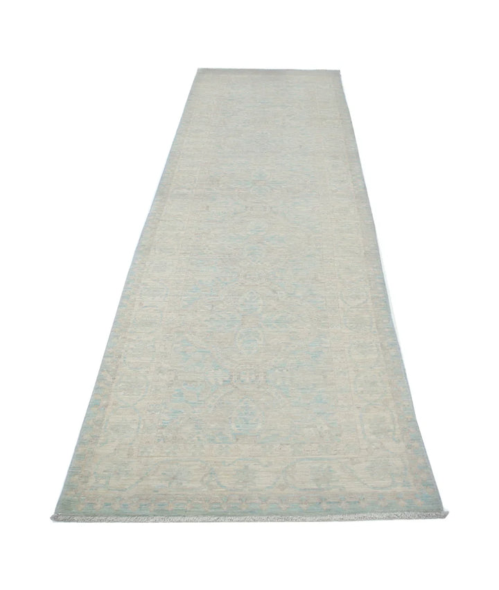 Blue Afghan Tabriz Rug 3' 0" x 10' 7" Hand-Knotted | No. AT48421