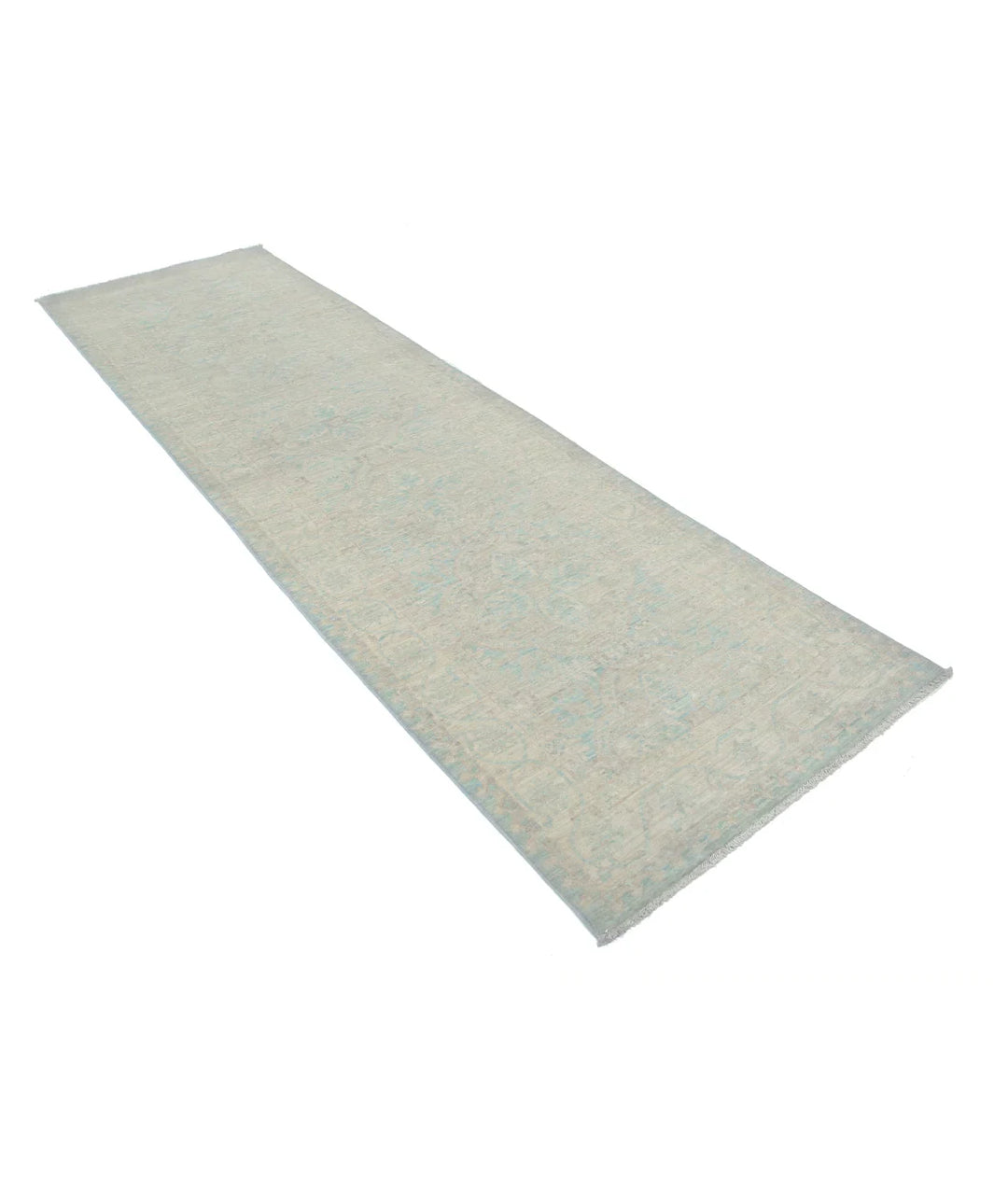 Blue Afghan Tabriz Rug 3' 0" x 10' 7" Hand-Knotted | No. AT48421