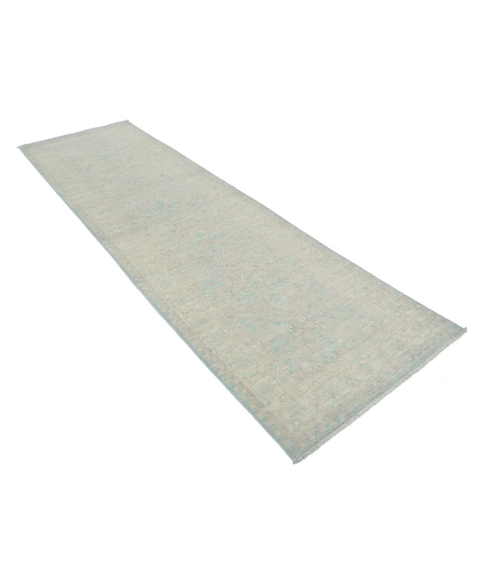 Blue Afghan Tabriz Rug 3' 0" x 10' 7" Hand-Knotted | No. AT48421