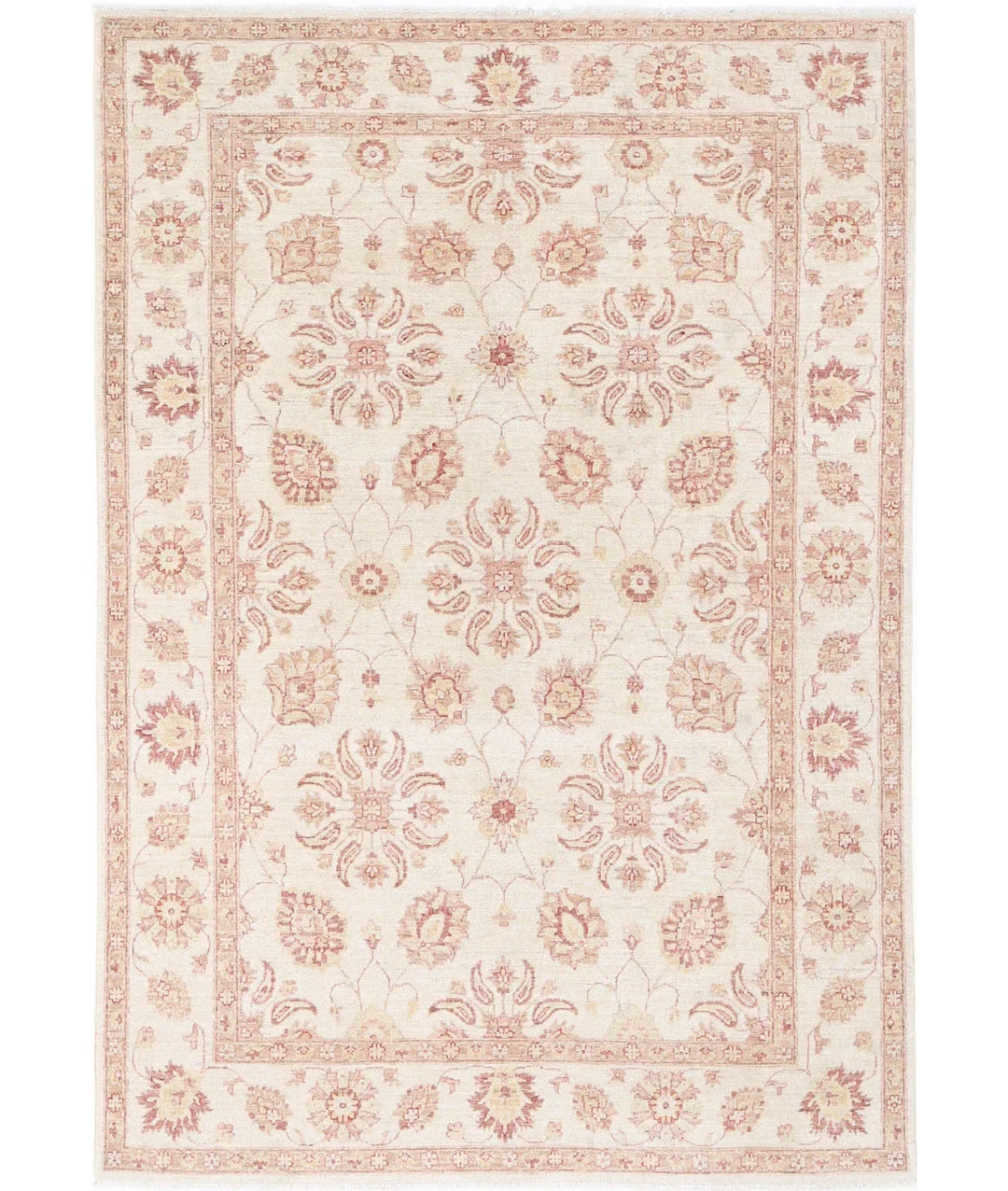 Ivory Afghan Ziegler Rug 6' 2" x 8' 10" Hand-Knotted | No. AT48460