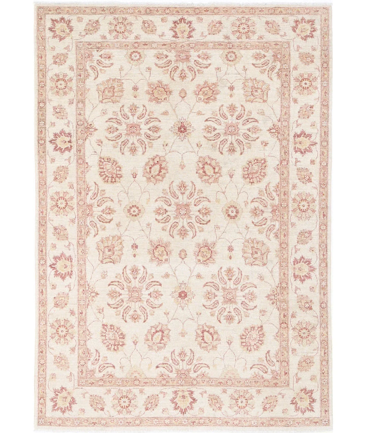 Ivory Afghan Ziegler Rug 6' 2" x 8' 10" Hand-Knotted | No. AT48460