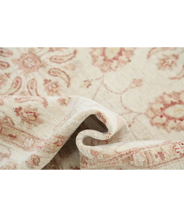 Ivory Afghan Ziegler Rug 6' 2" x 8' 10" Hand-Knotted | No. AT48460