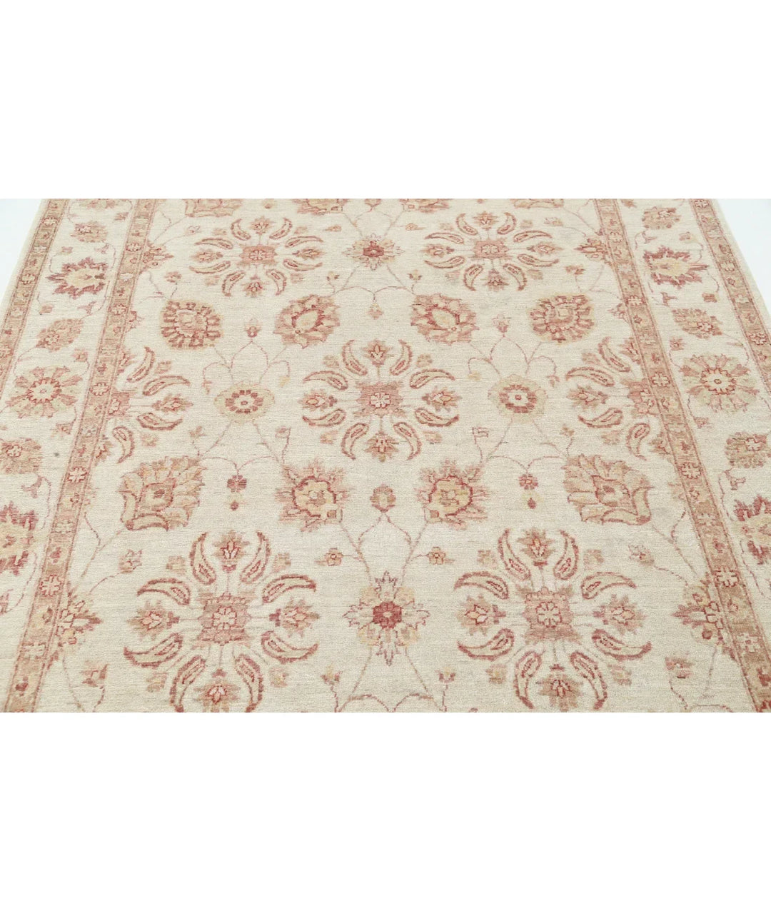 Ivory Afghan Ziegler Rug 6' 2" x 8' 10" Hand-Knotted | No. AT48460