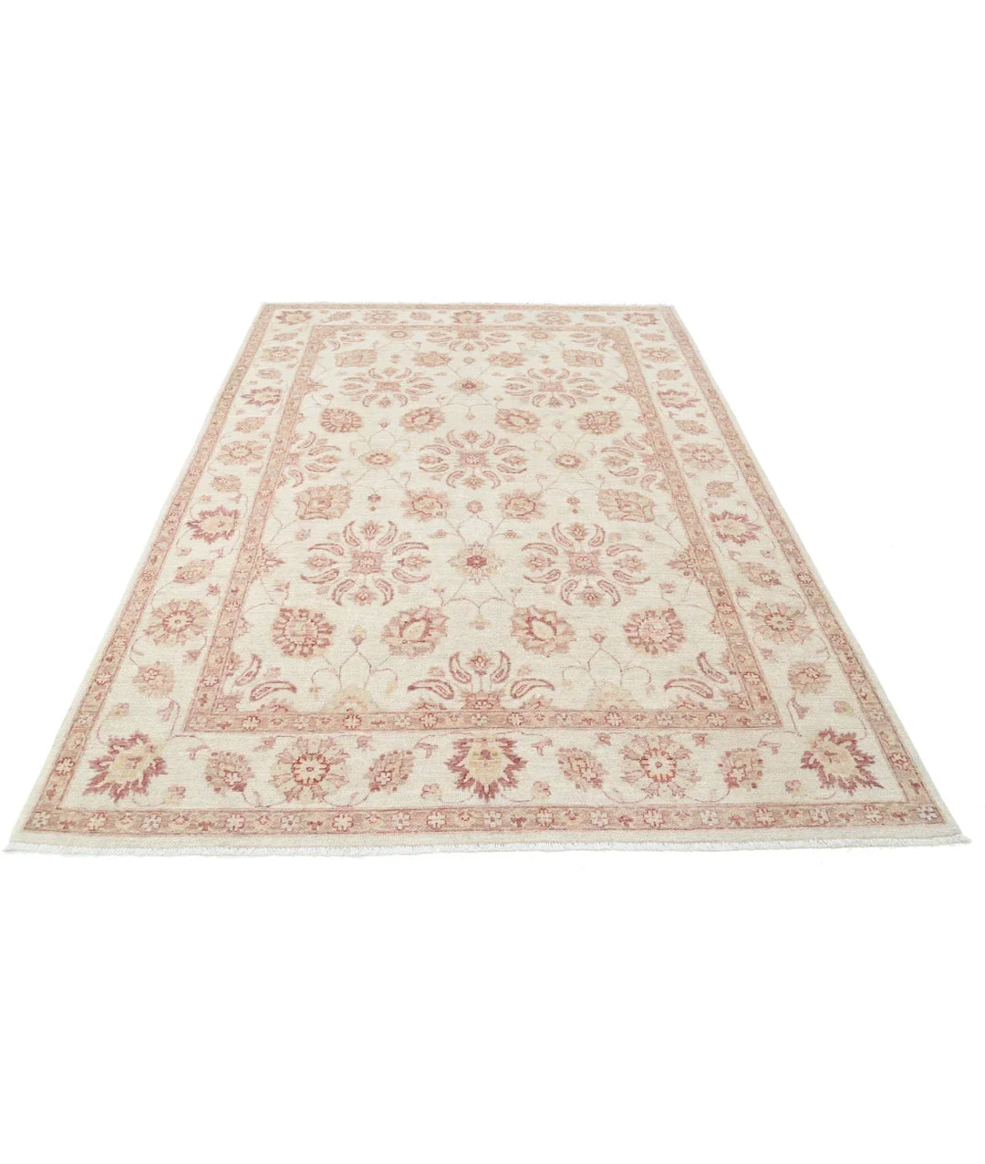 Ivory Afghan Ziegler Rug 6' 2" x 8' 10" Hand-Knotted | No. AT48460