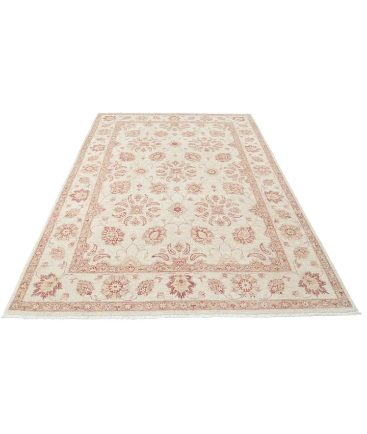 Ivory Afghan Ziegler Rug 6' 2" x 8' 10" Hand-Knotted | No. AT48460