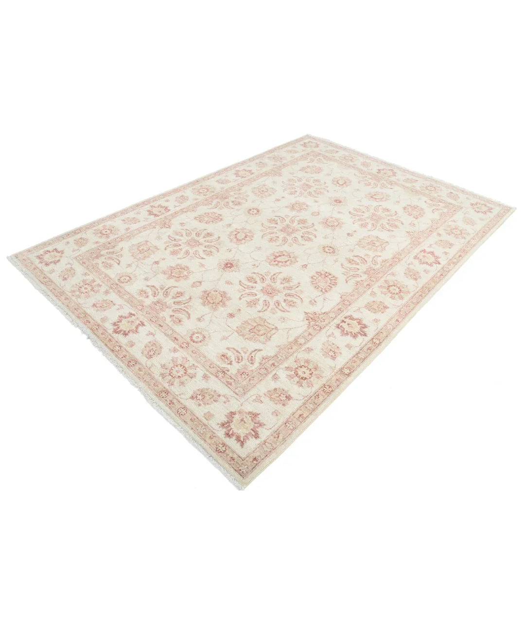 Ivory Afghan Ziegler Rug 6' 2" x 8' 10" Hand-Knotted | No. AT48460
