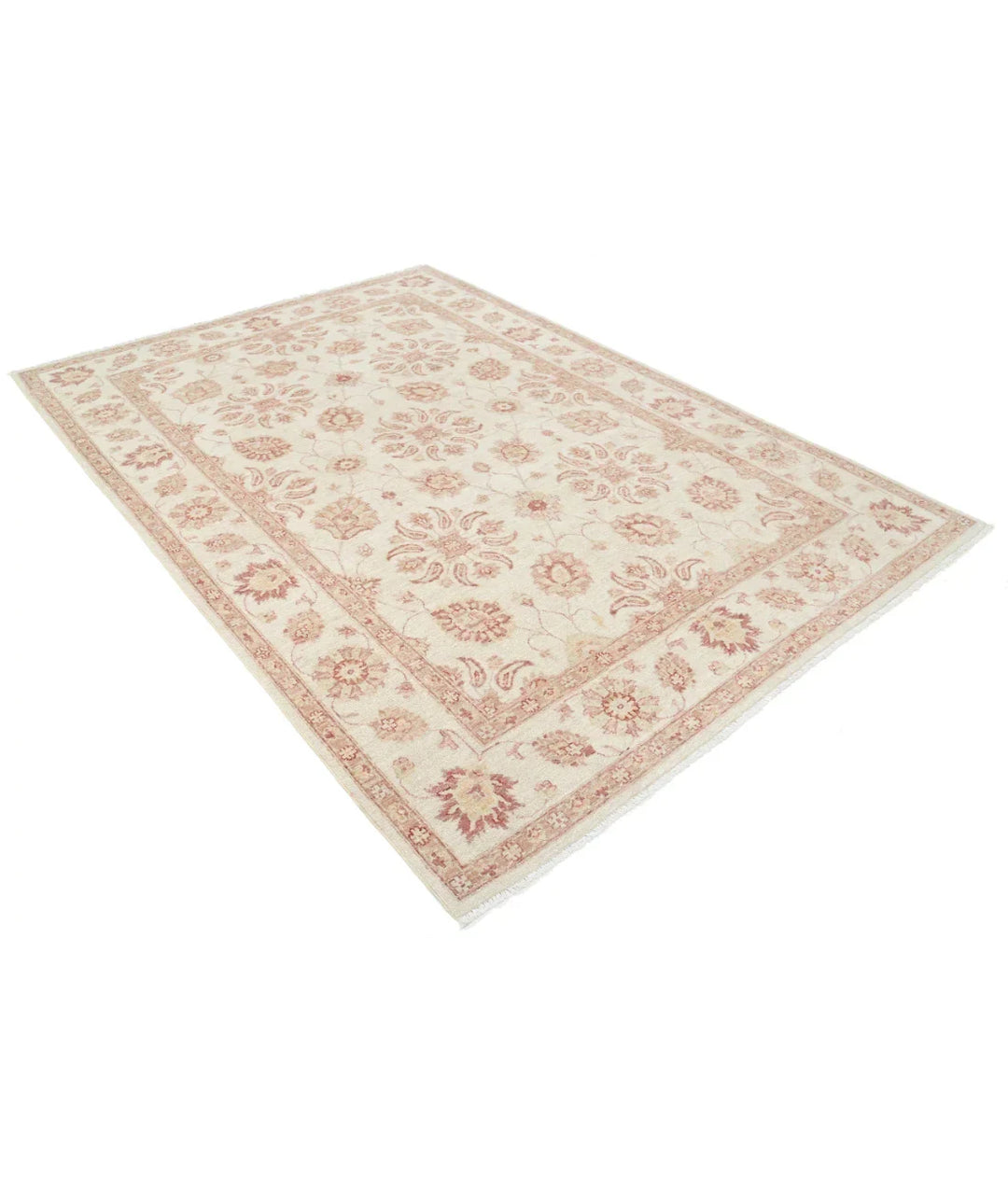 Ivory Afghan Ziegler Rug 6' 2" x 8' 10" Hand-Knotted | No. AT48460