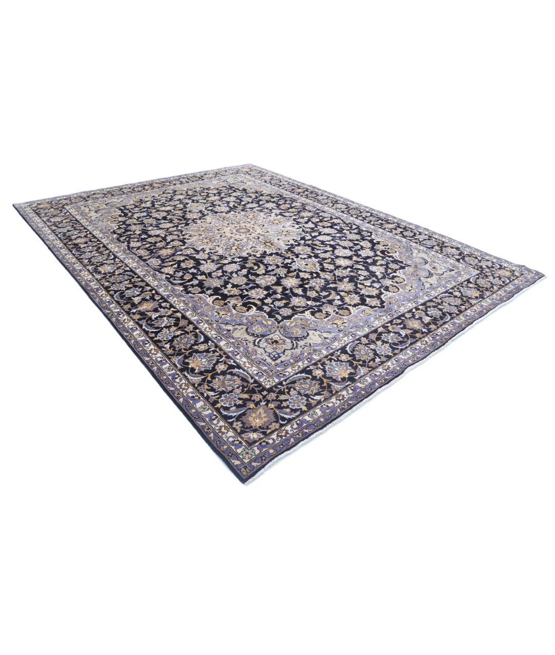 Black Persian Kashan Rug 9' 7" x 12' 8" Hand-Knotted | No. AT48526