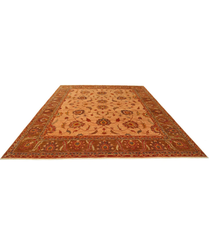 Tan Afghan Tribal Rug 10' 8" x 13' 10" Hand-Knotted | No. AT486259