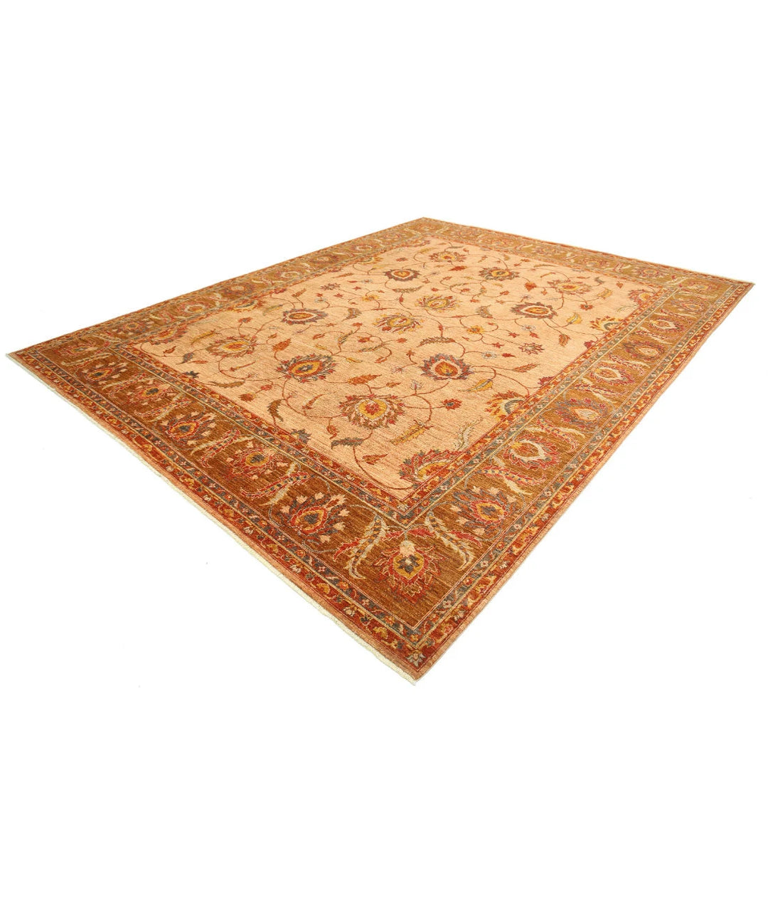 Tan Afghan Tribal Rug 10' 8" x 13' 10" Hand-Knotted | No. AT486259
