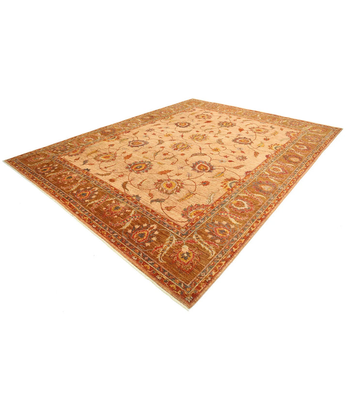 Tan Afghan Tribal Rug 10' 8" x 13' 10" Hand-Knotted | No. AT486259