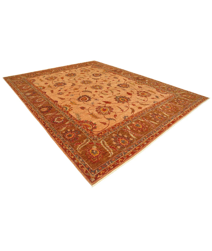 Tan Afghan Tribal Rug 10' 8" x 13' 10" Hand-Knotted | No. AT486259