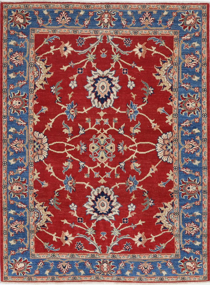 Red Afghan Oriental Rug 5' 0" x 6' 6" Hand-Knotted