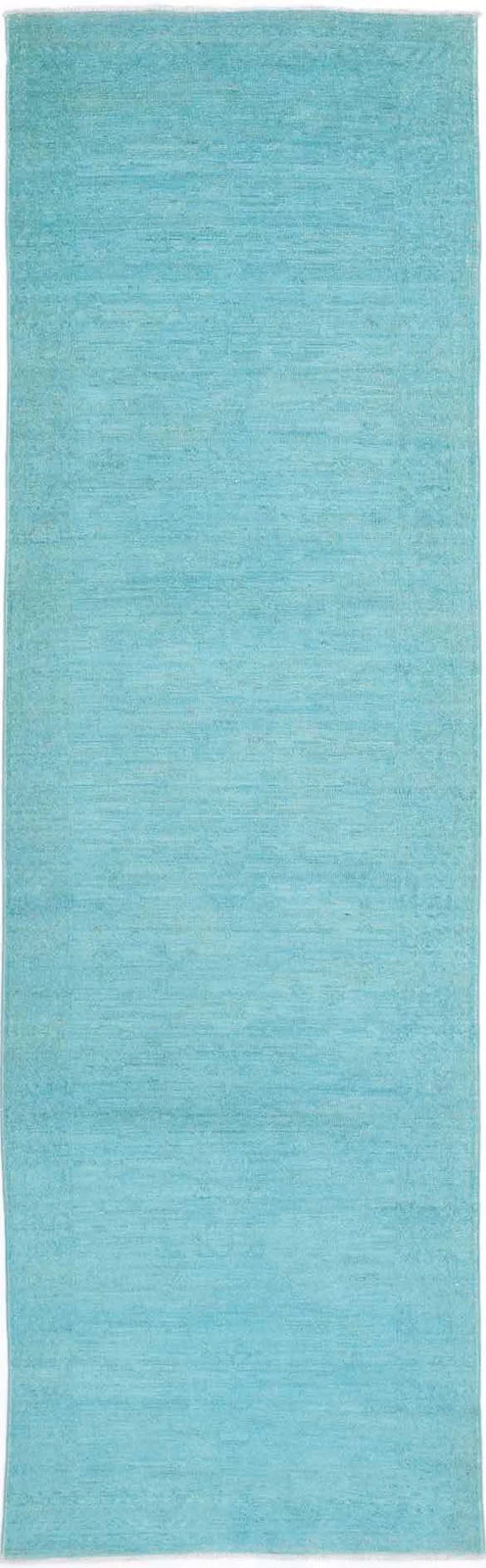 Teal Afghan Overdye Rug 2' 10" x 10' 2" Hand-Knotted | No. AT48807