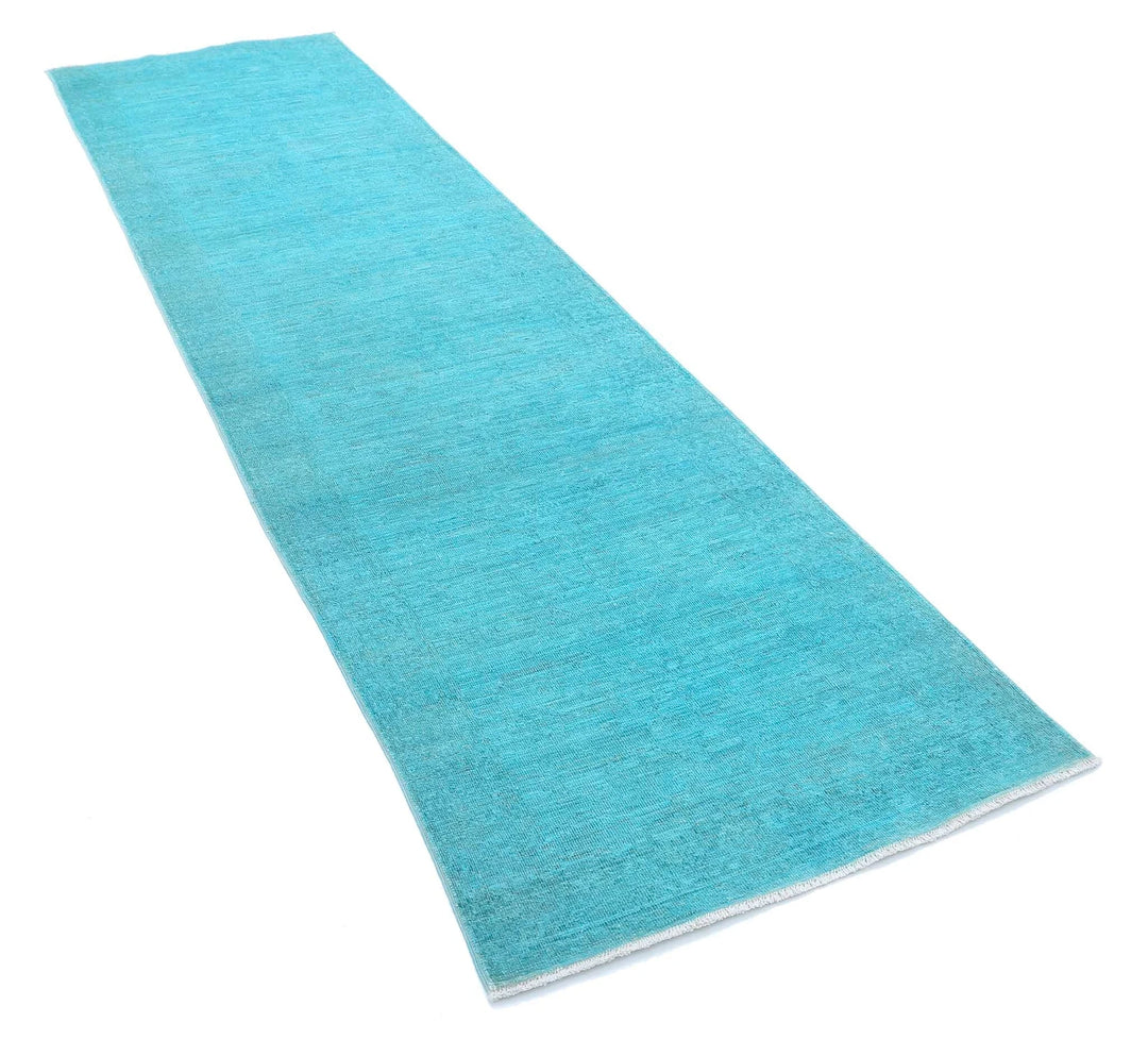 Teal Afghan Overdye Rug 2' 10" x 10' 2" Hand-Knotted | No. AT48807