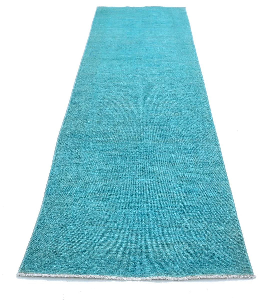 Teal Afghan Overdye Rug 2' 10" x 10' 2" Hand-Knotted | No. AT48807